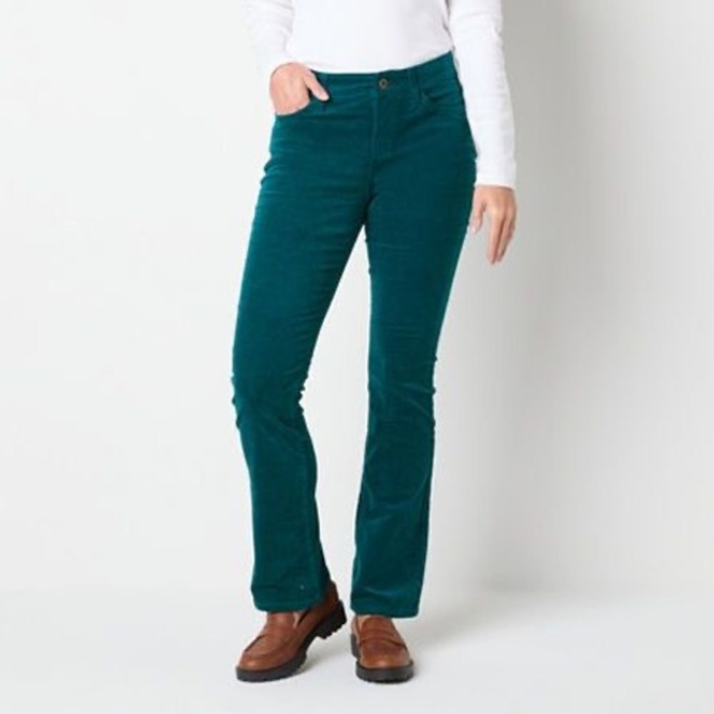 St Johns Bay Womens 18 Corduroy Pants Teal Green Secretly Slender Bootcut NWT